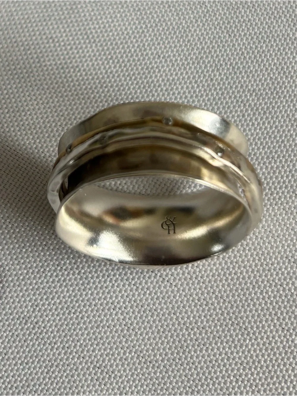 Grace & Heart, Two-Tone Sterling Silver and Brass Spinner Ring - Size 9